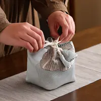 Chinese Style Teacup Drawstring Cloth Pouch Print Portable Teaware Storage Bag Multifunctional Breakage-proof 1
