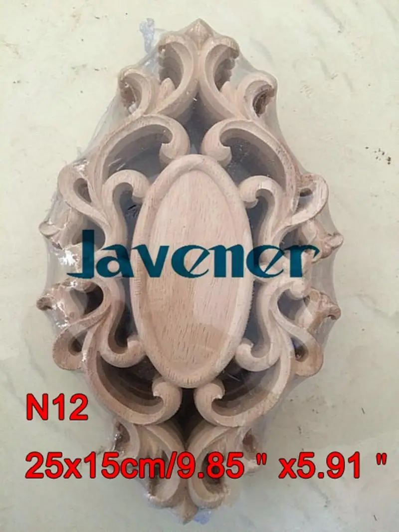

N12 -25x15cm Wood Carved Round Onlay Applique Unpainted Frame Door Decal Working carpenter Flower
