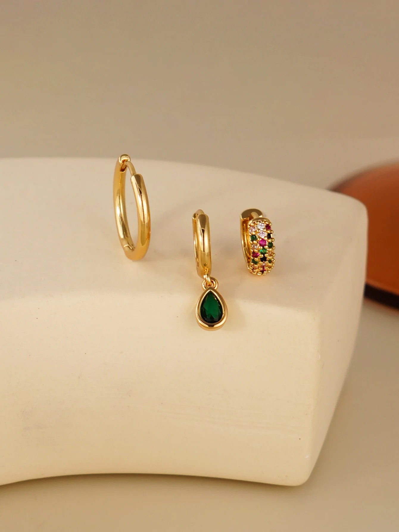 3PCS Retro Green Water Droplet Earrings Womens Party Banquet Jewelry