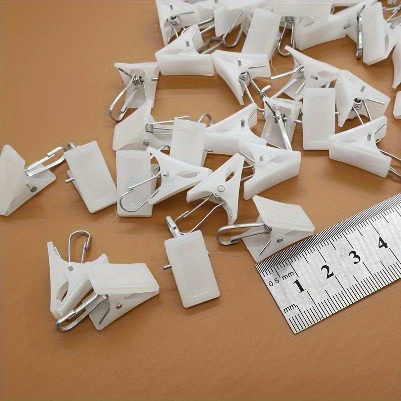 50pcs White Plastic Clips for Curtains & Underwear - Strong Grip Snap Fasteners, Bedding Accessories
