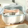 Kitchen Drain Bowl Rack Double Layer Cupboards Plastic With Lids For Dishes Dishes Chopsticks Storage Box Cutlery Storage Rack 1
