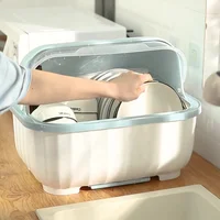 Kitchen Drain Bowl Rack Double Layer Cupboards Plastic With Lids For Dishes Dishes Chopsticks Storage Box Cutlery Storage Rack 1