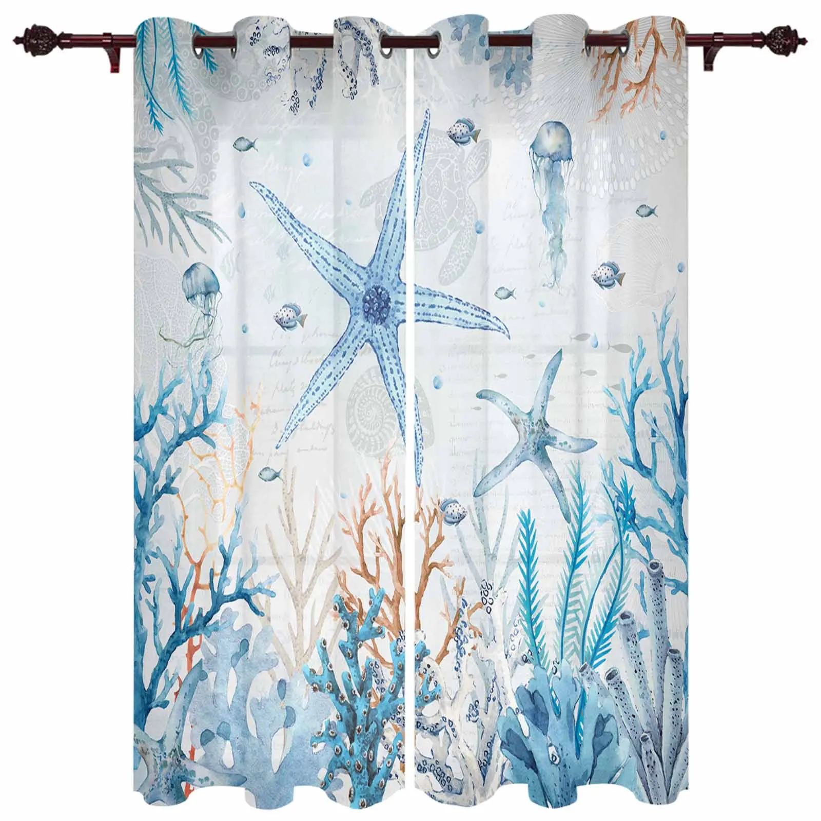 

Летняя искусственная Морская звезда, черепаха, медуза, синяя Современная гостиная, оконные шторы, занавески для балкона, кухонные оконные шторы