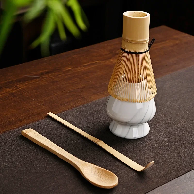 Matcha Tea Set Matcha Tea Tools Tea Ceremony Tools Tea Set Matcha Whisk 4 IN 1 Bamboo Matcha Powder Whisk Teaspoon Ceramic Bowl Tranditional Tea Matcha Whisk (Chasen)Sets Home Tea-making Accessories