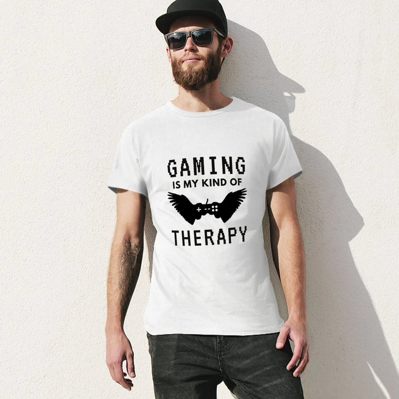 Play is my therapy player 컨트롤러, 블랙 선물 티셔츠, 플러스 사이즈, 소년 동물 프린트, 반팔 티, 남성용 티셔츠