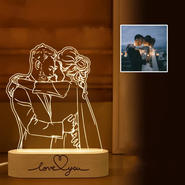 Lámpara 3D personalizada con marco de fotos, Base de madera creativa USB con luz Led, decoración, texto personalizado, foto, envío directo - Image 2