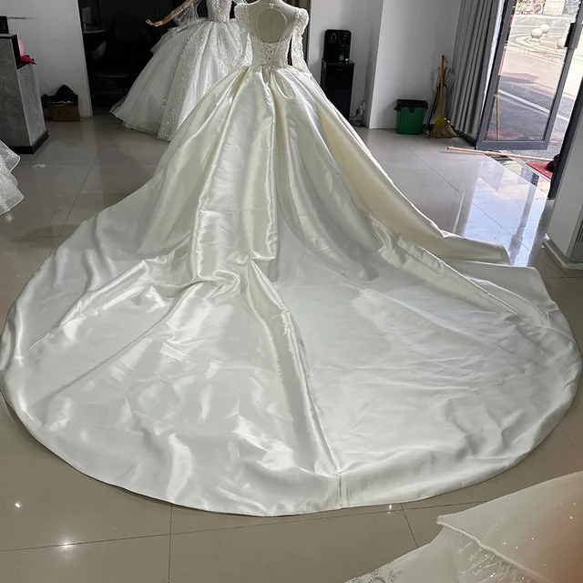 Jancember Promotion Superfine Wedding Gown For Bride 2024 Satin Ball Gown Full Sleeves Backless Lace Up vestido de novia XS44 2