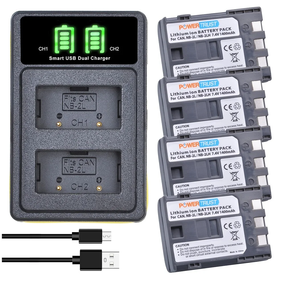 Nb-2L Nb-2Lh Kit Batteria E Doppio Caricatore Per Canon Bp-2L5 Bp-2Lh, Canon Dc301 Dc320 Dc330 Dc410 Elura 40 60 80 90 Eos 350D 400D