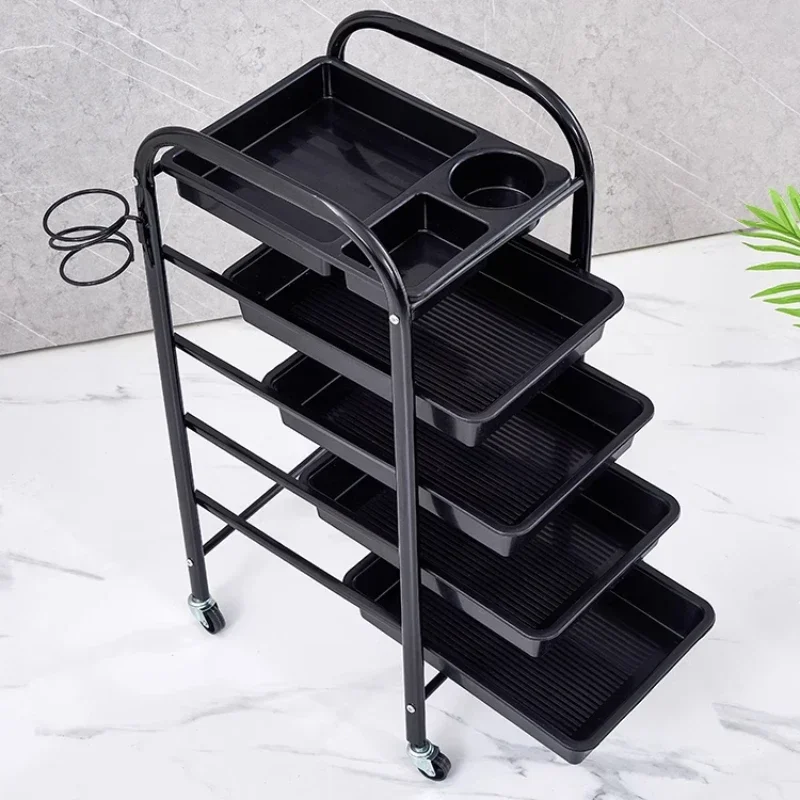 Beauty and Hair Organizer Cart with Wheels Retro Barbershop Multi-layer Large Capacity Beauty Salon Cart Hair Dyeing Tool