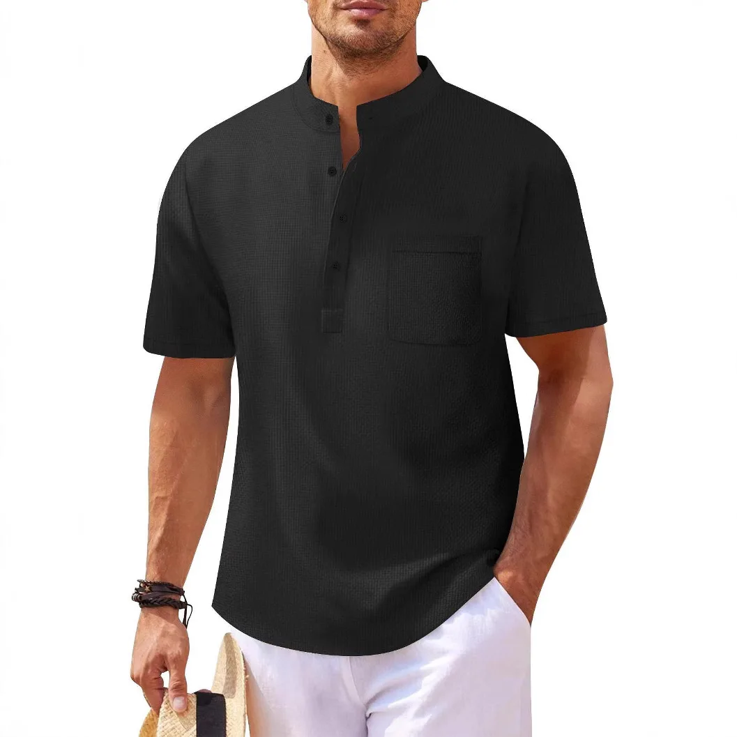 Men Casual Cotton Linen T-Shirt Pure Color T Shirts for Men Streetwear Beach Tops Tees Breathable Short Sleeve Shirt Vintage