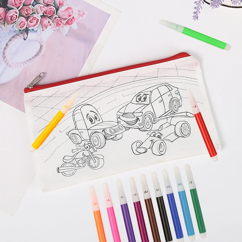 5/10pcs Non Woven Pen Bag Cartoon Pattern DIY Coloring Office Educational Supplies Student Stationery Storage Bag Reward TMZ 4