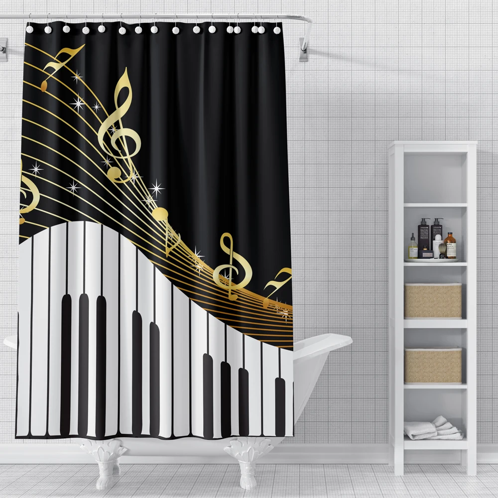 MusicalNoteMusicShowerCurtains3DPrintedFabricWaterproof