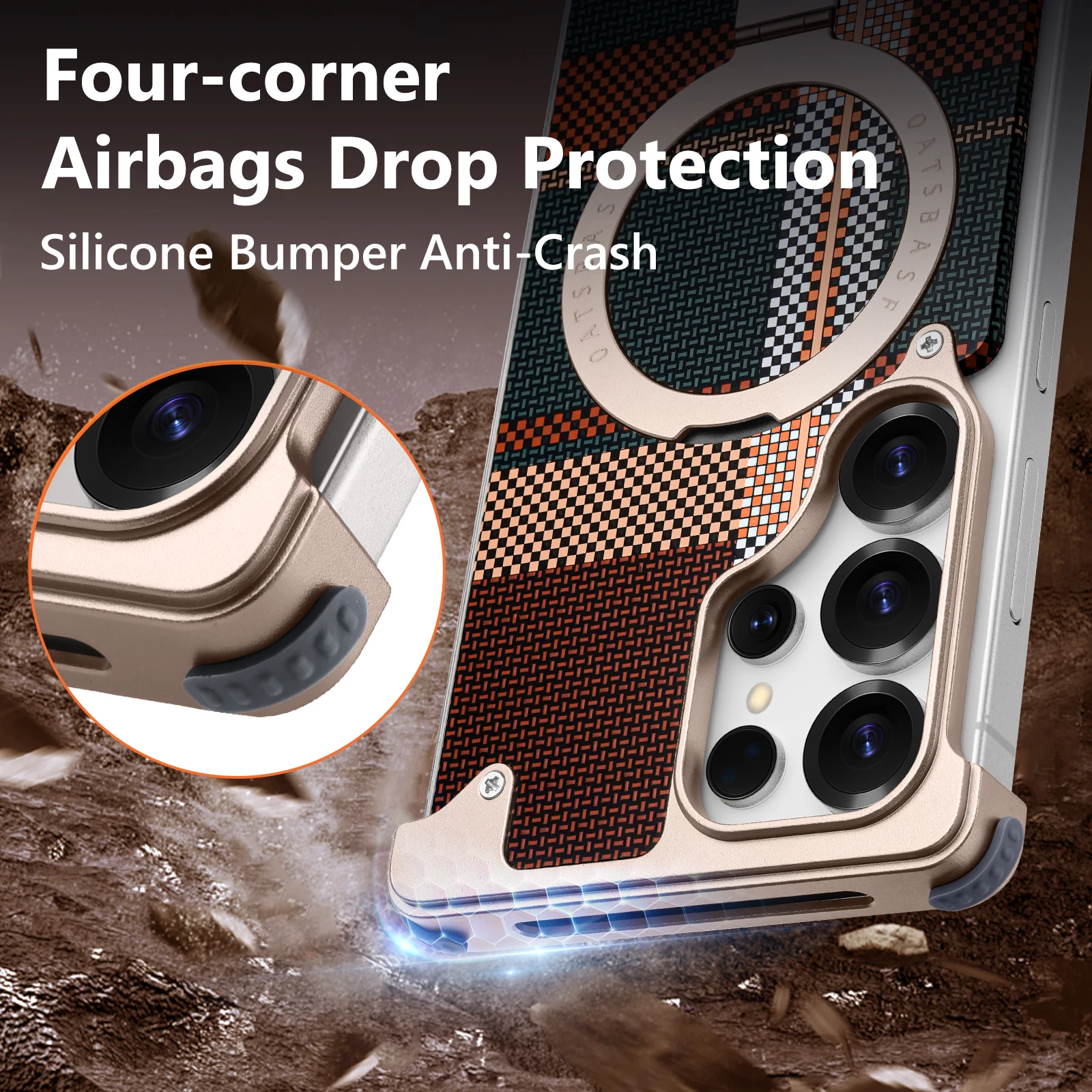 Eary Magnetic Phone Case for Samsung Galaxy S25 Ultra with Magsafe Stand Kevlar Fiber Texture Cover Shockproof Frameless Bumper