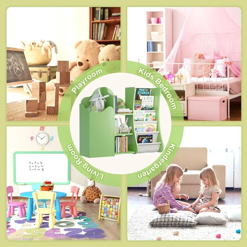 Children Treehouse Bookcase and Toy Storage,Kids Book Shelf for Kids Rooms, oddler Bookshelf Baby Bookcase,Green 6