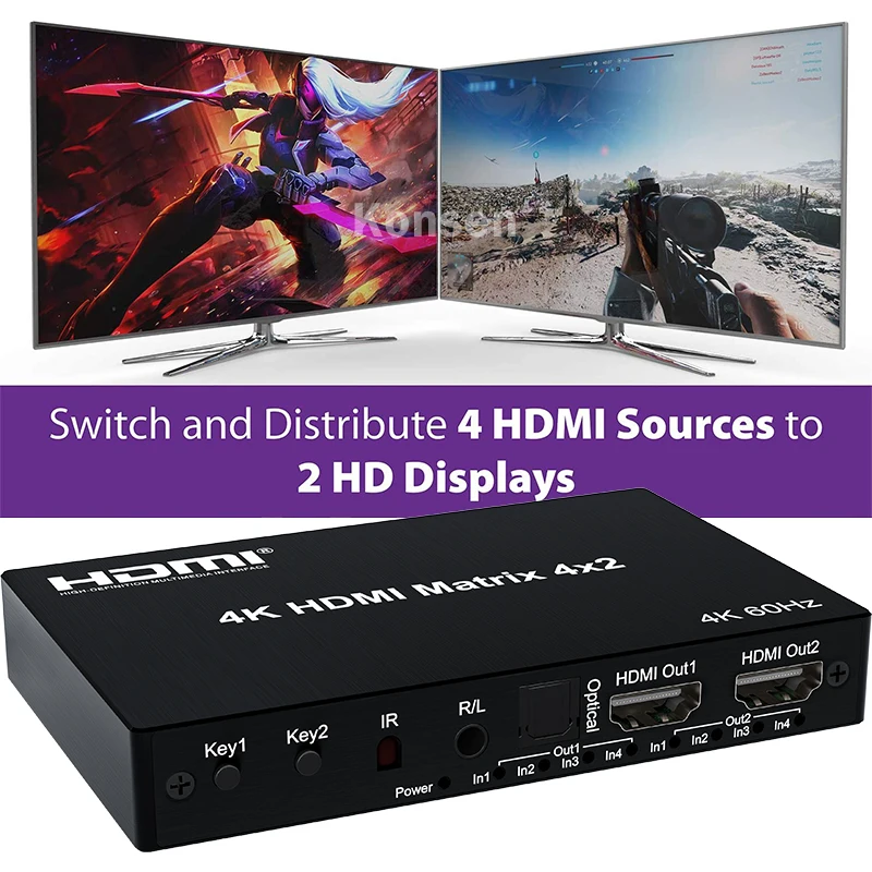 HDMI Ʈ ó ø, IR  ,  3.5mm  , 4K 60Hz, 4x2, 2x4 Ʈ
