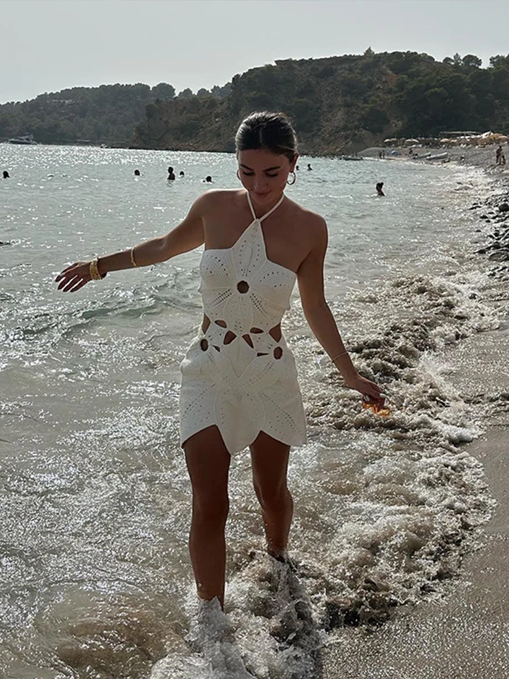 Halter Neck Maxi Dress SHEIN Swim Summer Hollow Out Tie Backless Halter  Neck Cover Up Dress Without Bikini P 13509325 Beach Cover Up Maxi Dress