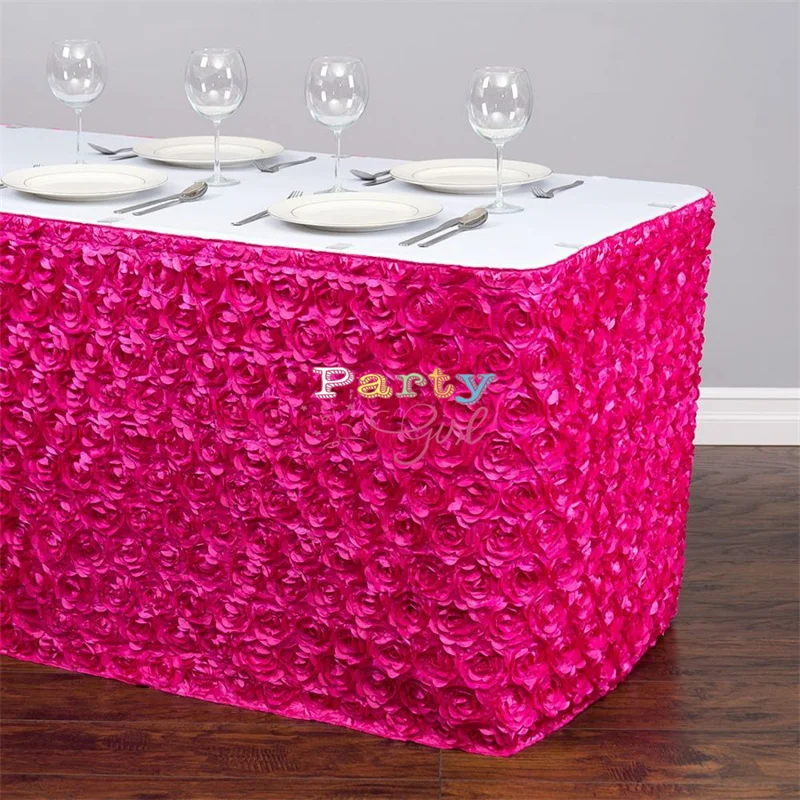 Satin Rose Tablecloth Skirting Cake Table Skirt For Wedding Event Decoration
