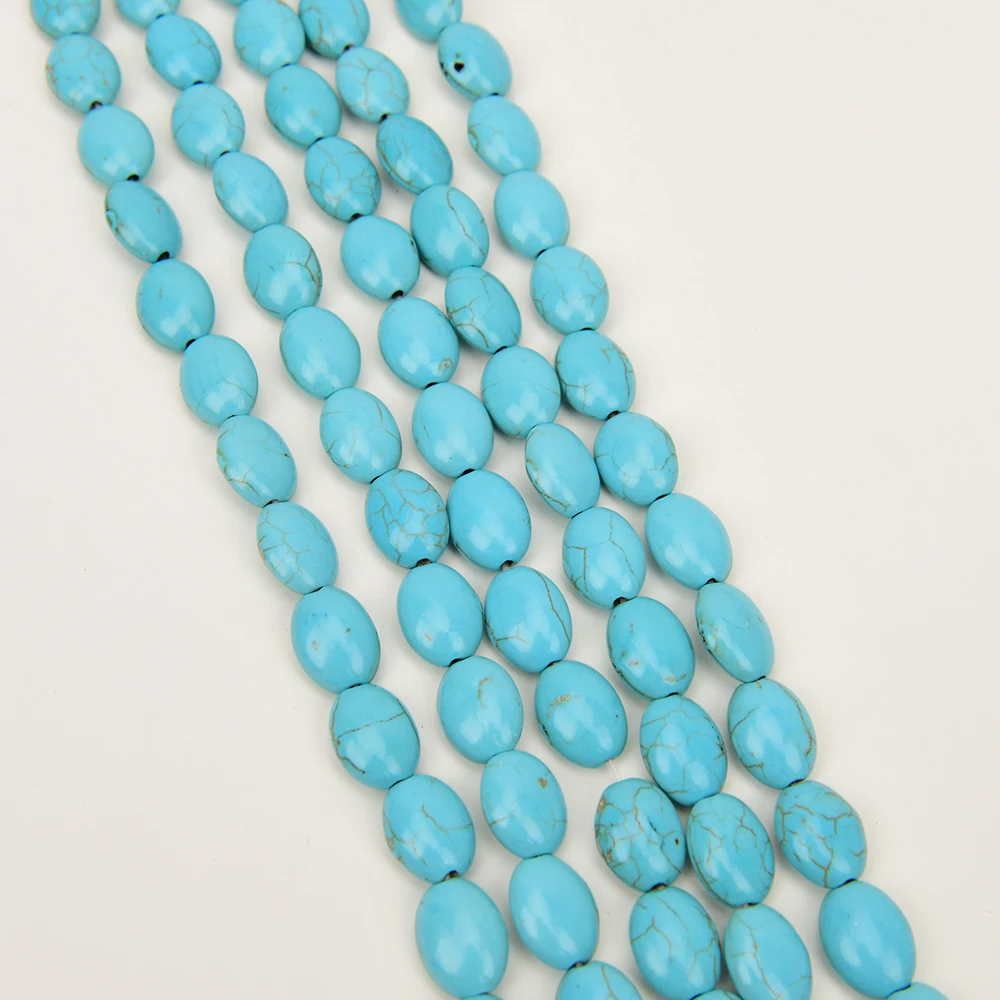 APDGG 5 Strands 10x14mm Blue Turquoise Smooth Oval Stone Loose Beads 15