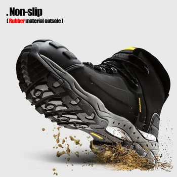 LARNMERM Safety Shoes Work Shoes Steel Toe Comfortable Genuine Leather Waterproof Construction Warehouse Factory Protection Shoe 5