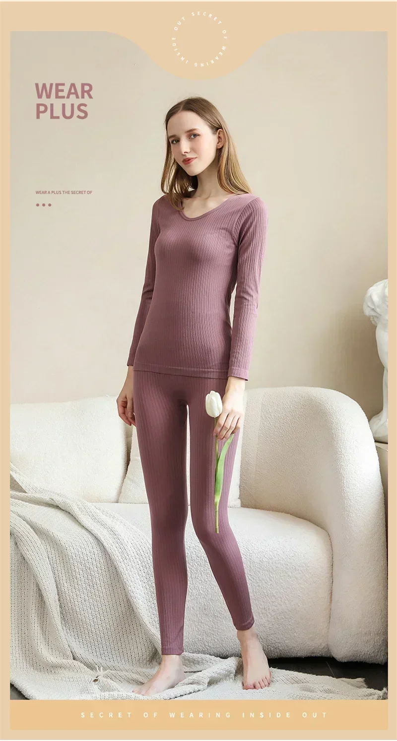 Frauen Warme Thermo-unterwäsche Sexy Damen Dessous Lange Unterhosen Frauen Geformte Sets Weibliche Mittleren Kragen Thermische Gestaltung Kleidung – Detail 12