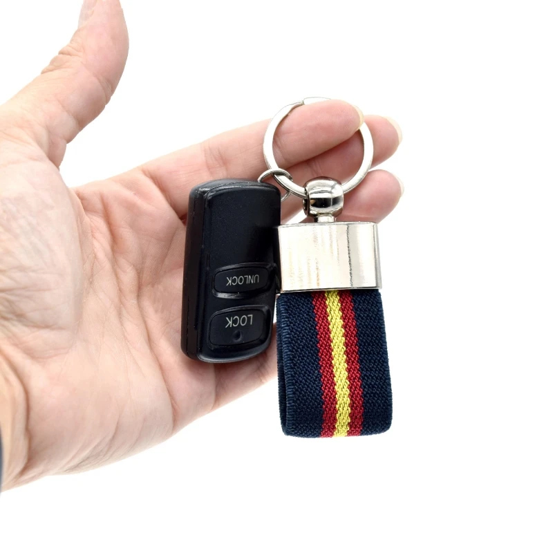 BDM-Spain keychain for man and woman, fabric with blue background an original gift. Fashion amis silver color key ring