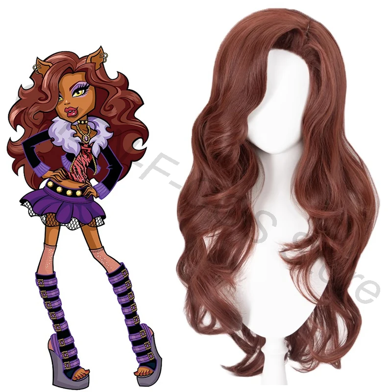Monster High Clawdin Wolf Cosplay Parrucca Lunga Rettilineo Marrone Tan Puntelli Per Capelli Film Donna Performance Halloween Christmas Carnival