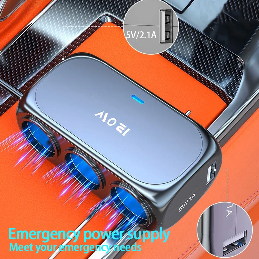 3-in-1 Dual USB Interface 120W Car Charger 12V 24V Fast Charging Plug Multi-Function Mobile Phone Power Adapter