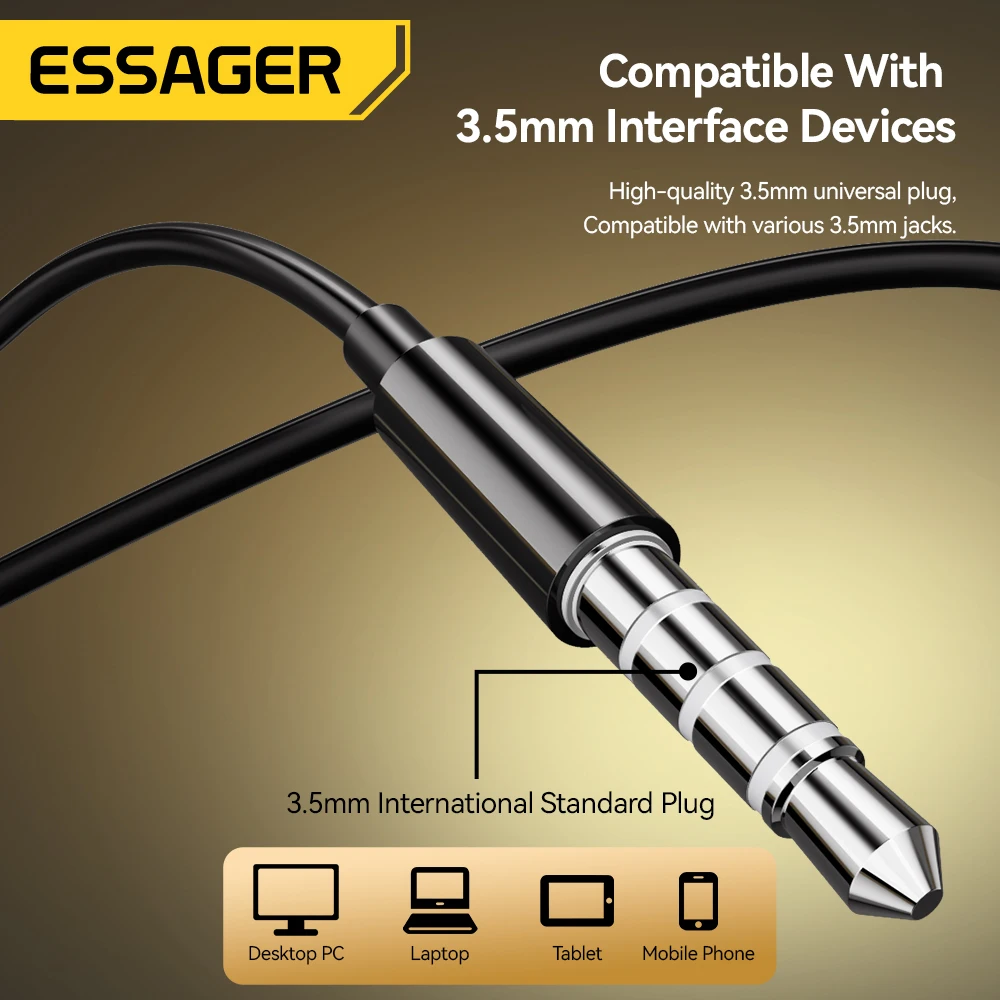 Essager 3.5mm Wired Headphones In Ear Headset Wired Earphones with Microphone Stereo Earbuds Sports In-line Control For Phones 6