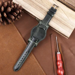 Handcrafted Blue Genuine Leather Watch Strap - Oil Wax Finish - 21mm (Green)