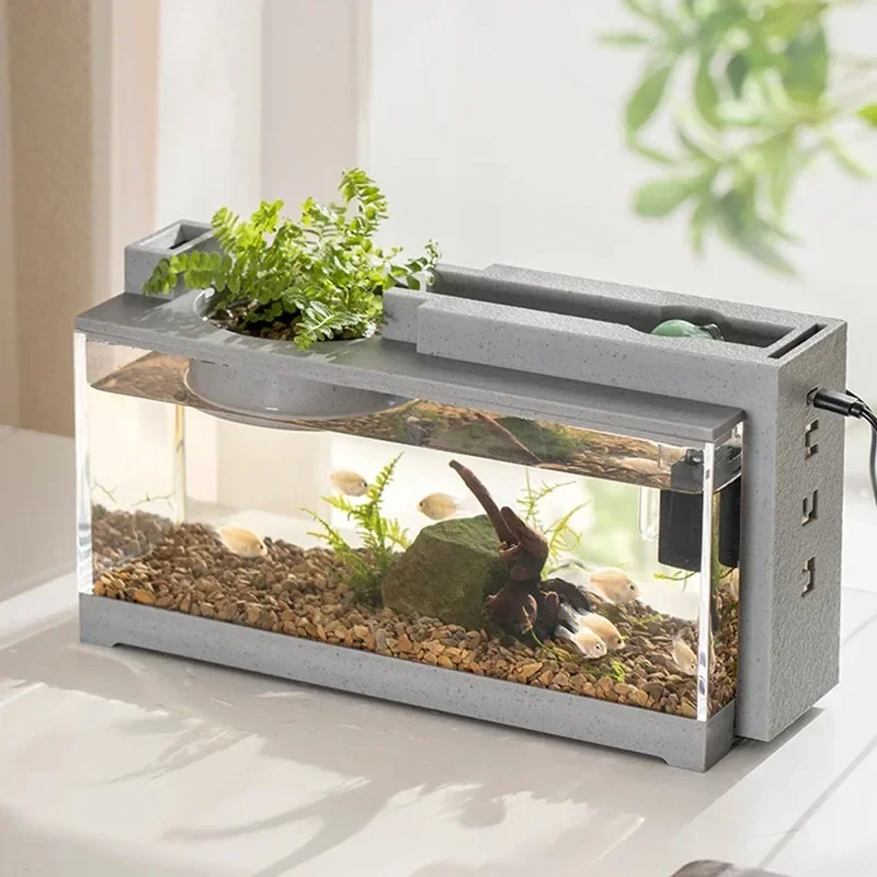 Small Aquarium Creative Imitation Stone Landscaping Fish Tank with Filter Silent Water Pump Home Aquarium Supplies Accessories fish aquarium