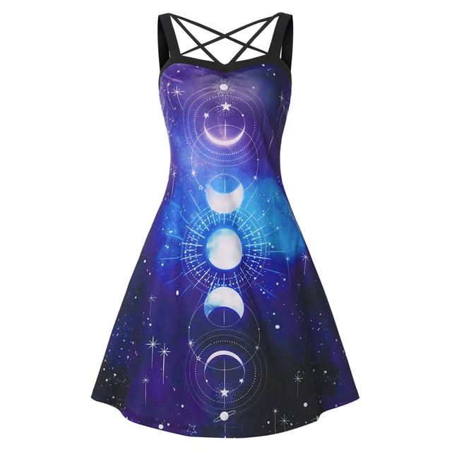 Vestido de fiesta informal con estampado de galaxia, prenda hasta la rodilla, de verano, novedad 1