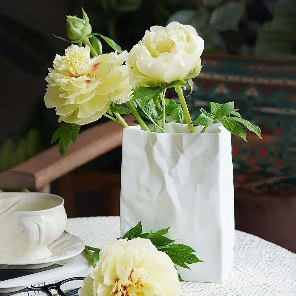 

Бумажный пакет 20 см в высоту, керамическая ваза, цветочный горшок в форме мерцания, пампасная трава, сушеные цветы, композиция, современный скандинавский интерьерный Декор