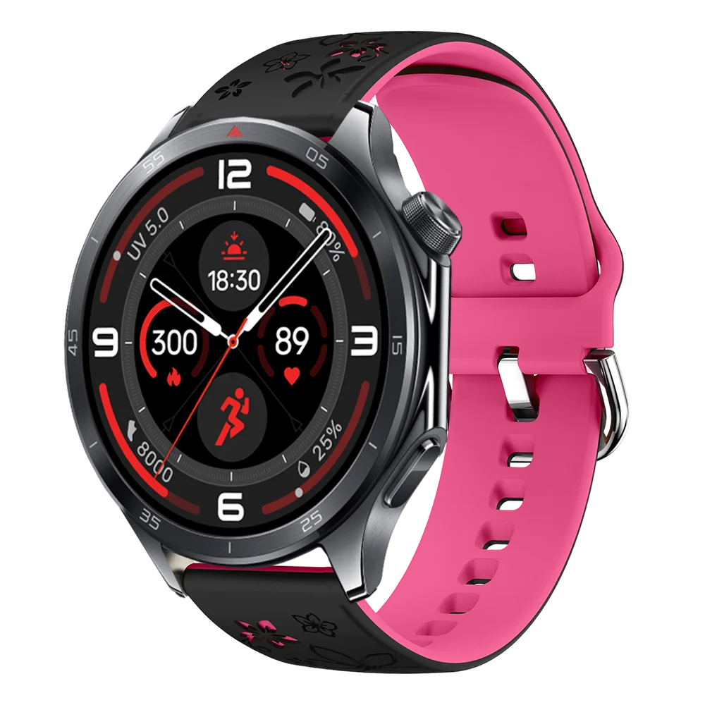 Breathable Engraved Flower Silicone Sport Band - Unisex 22mm Strap