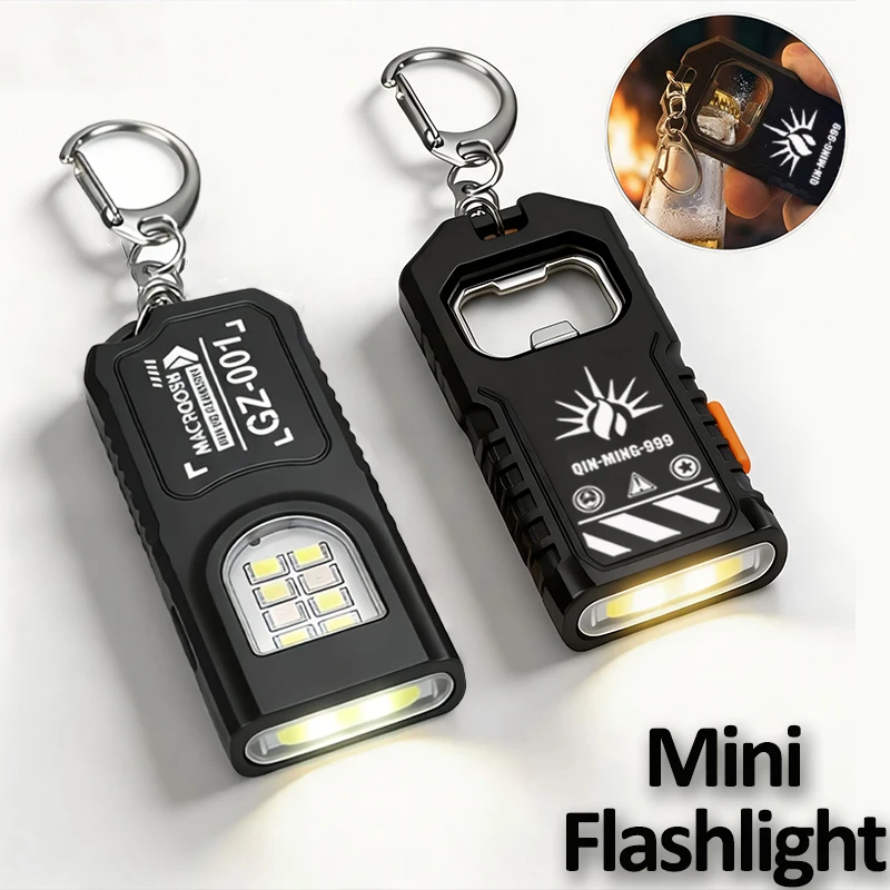 Compact USB Rechargeable Multifunctional Keychain Flashlight with COB Work Light