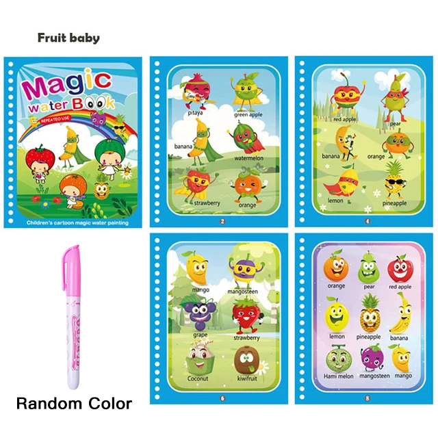 Magical Water Drawing Book Toys Variety of Themes Reusable Coloring Magic Water Drawing Book Early Education Toys for Children Fruit baby