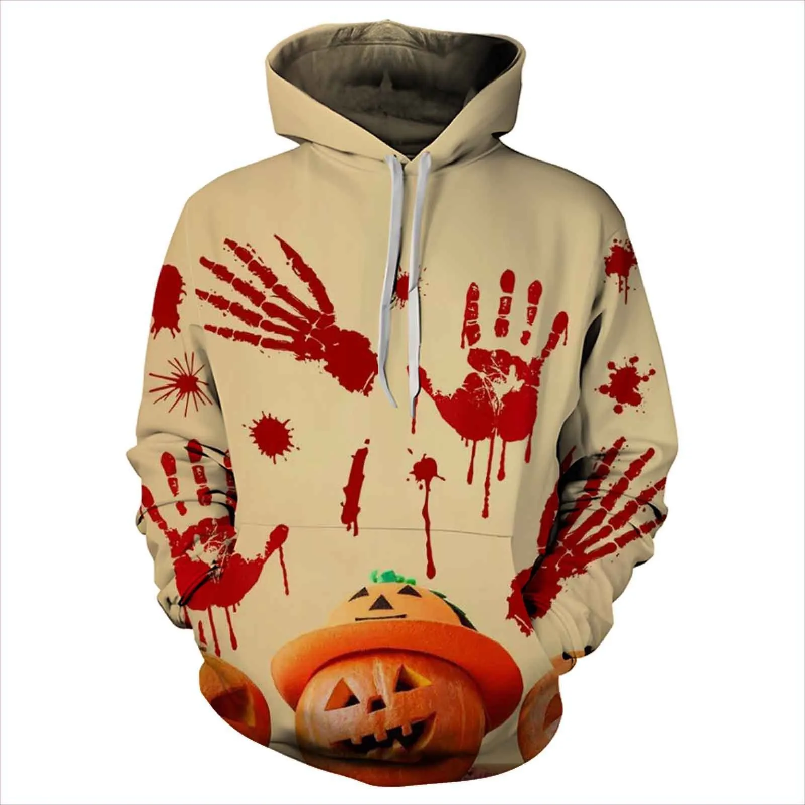 2023 New Halloween Sweater Terror Pumpkin Skull 3D Digital Print Men's and Women's Autumn/Winter Hooded Hooded Sweater