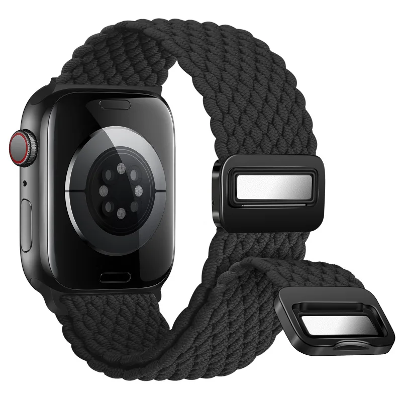 Pulseira Magnética de Metal, iWatch 6, 5, 4, 3, SE2, 9, 8, 7, 45mm, 41mm, Ultra 2, Cinta de Laço Trançado de Nylon para Apple Watch, 49 milímetros, 44 milímetros, 40 milímetros