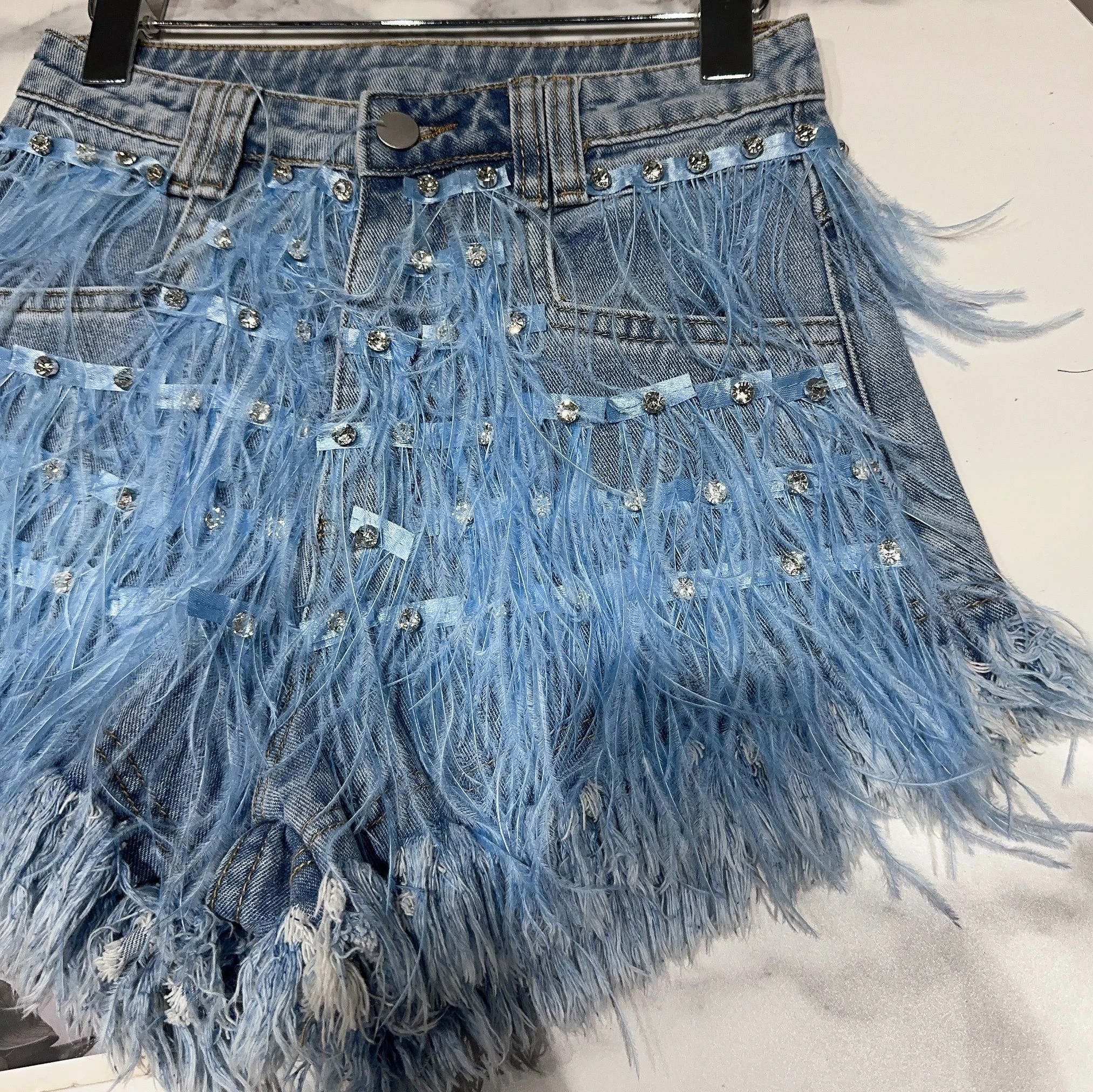 2023 Rhinestone Beaded Exquisite Feather High Waist Denim Short Women's  Blue Jeans Shorts Nightclub Sexy Hot Pants Fashion - AliExpress