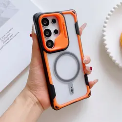 Luxury Cute 3D Panda Shockproof Case with Lens Stand and Kawaii Silicone Cover - Galaxy S24Ultra (Orange)