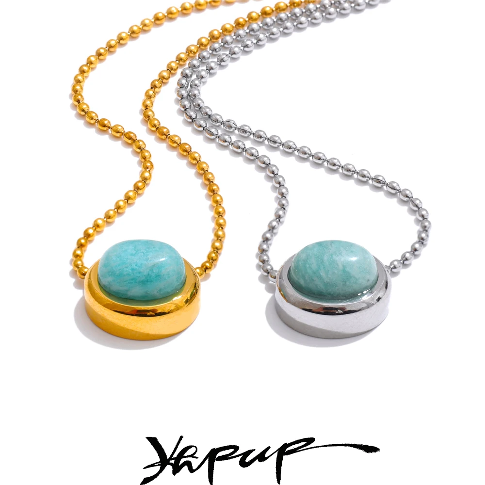 Yhpup Natural Amazonite Stone Pendant Necklace