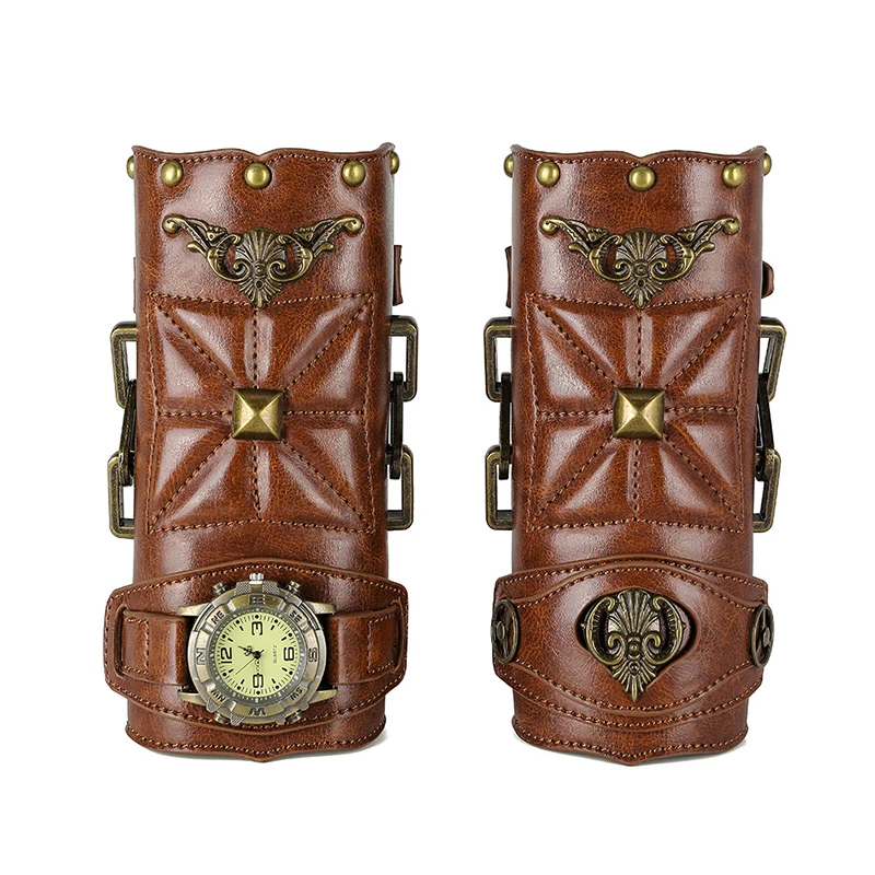 Steampunk Medieval Wrist Watch Knight Bracer Vintage Gothic Band Guard PU Leather Wrister Armor Prop Knight Cosplay Anime Men - Image 3