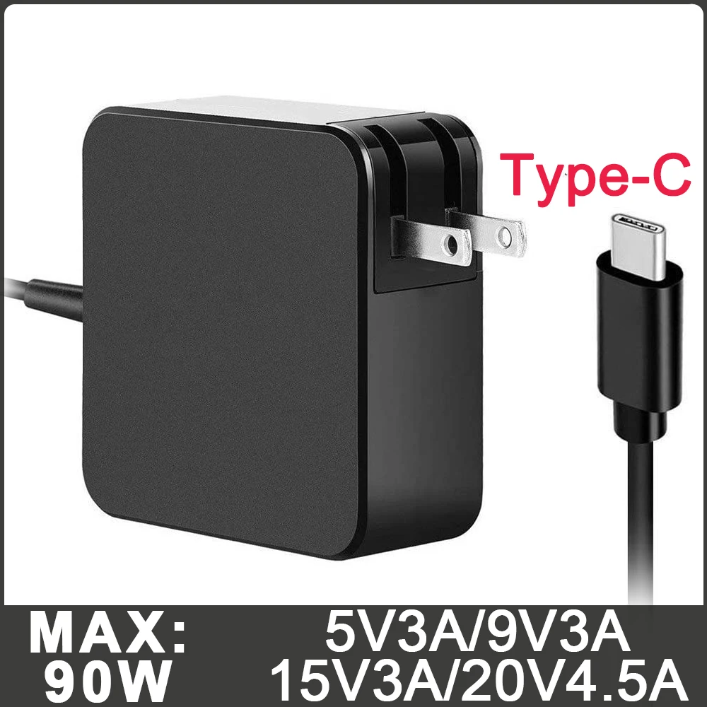 

90W USB-C Power Adapter 90W Type C AC Charger for 65W 45W Dell Asus Acer Samsung Toshiba Razer Surface Book and Laptops or Phone