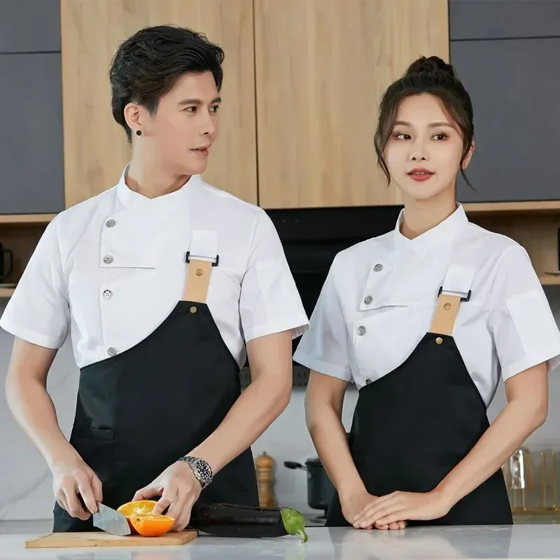 

Cooking Coat Head Jacket Restaurant Sleeve Short Clothes Summer Chef Hotel Men for Kitchen Uniform Logo White Apron