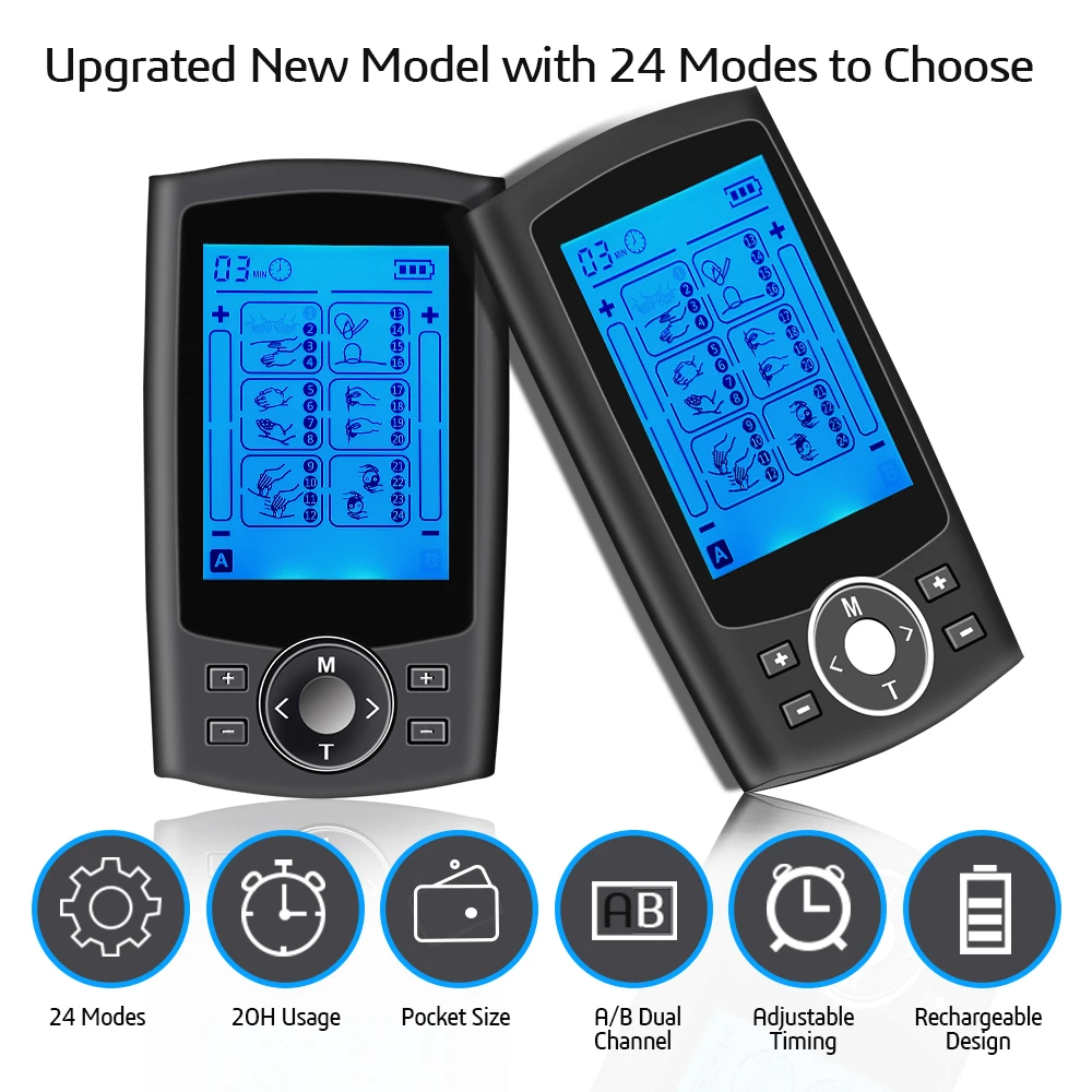 24 Modes Tens Massager EMS Muscle Stimulator Acupuncture Digital Therapy Machine for Pain Relief Body Massage