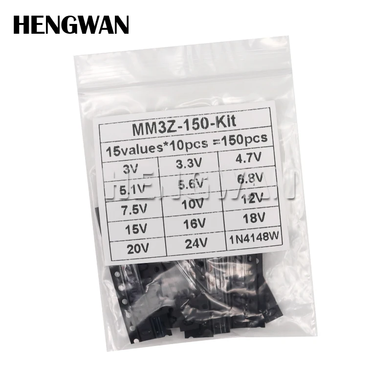 150 шт. 0,2 Вт SMD стабилитрон диод Ассорти Комплект SOD-323 0805 3 в-24 в 1N4148 15 значений каждый 10 шт. DIY набор образцов