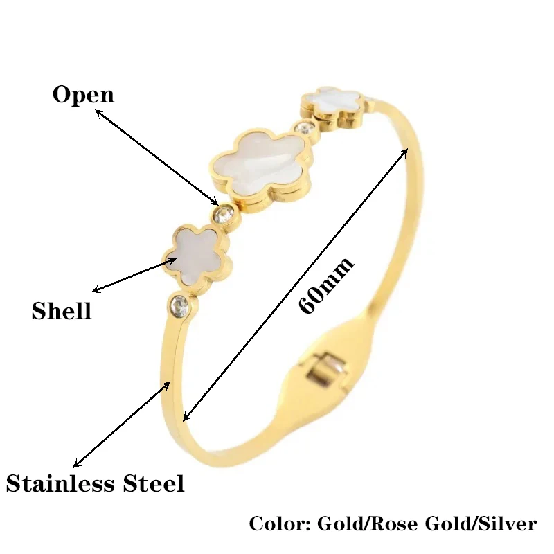Classic Luxury Stainless Steel Five-Leaf Flower Open Bracelet Simple For Woman Girl New Fashion Party Anniversary Jewelry Clover 4
