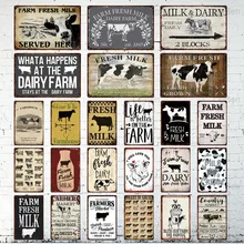 Farm Fresh Milk Vintage Tin Sign Retro Metal Plate Cow Decorative Plaque for Farmhouse Shop Cow Wall Decor Iron Painting 20X30CM