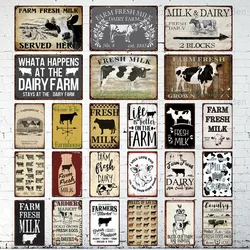 Farm Fresh Milk Vintage Tin Sign Retro Metal Plate Cow Decorative Plaque for Farmhouse Shop Cow Wall Decor Iron Painting 20X30CM