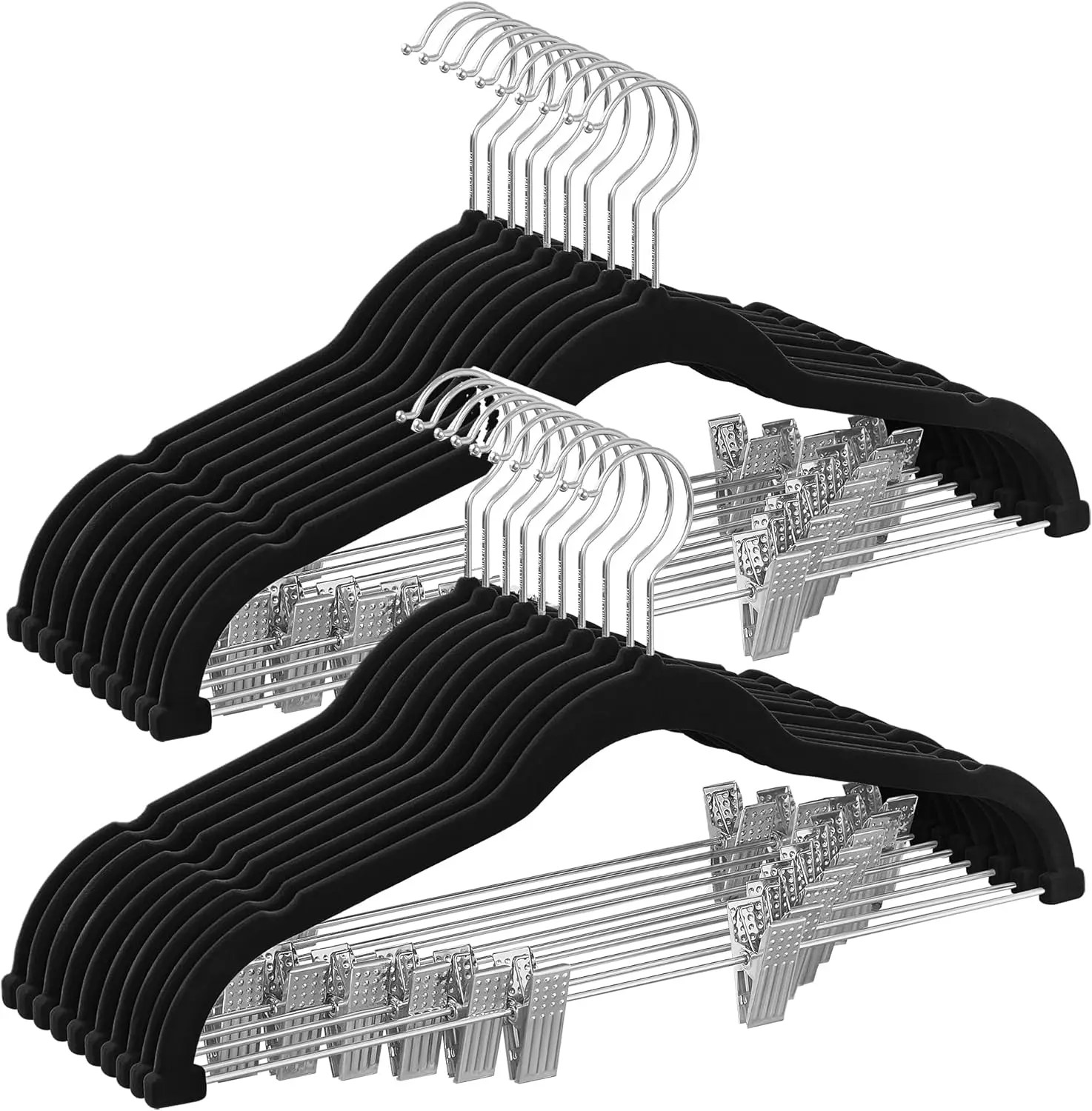 Perchas para Pantalones, 20 Perchas de Terciopelo, 42.5 cm de Largo, con Clips Ajustables, Antideslizantes, Negro MCRF012B20
