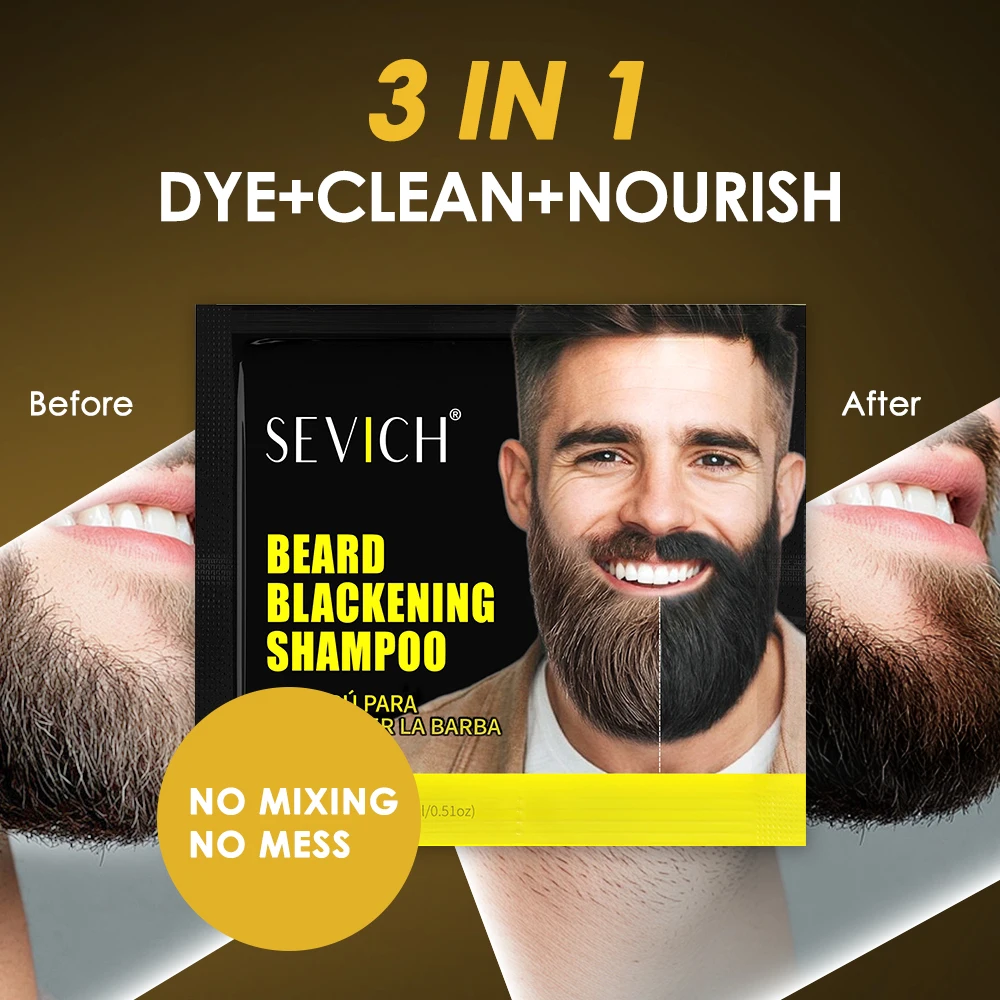 Natural Black Beard Dye Shampoo for Men Instant Hair Coloring